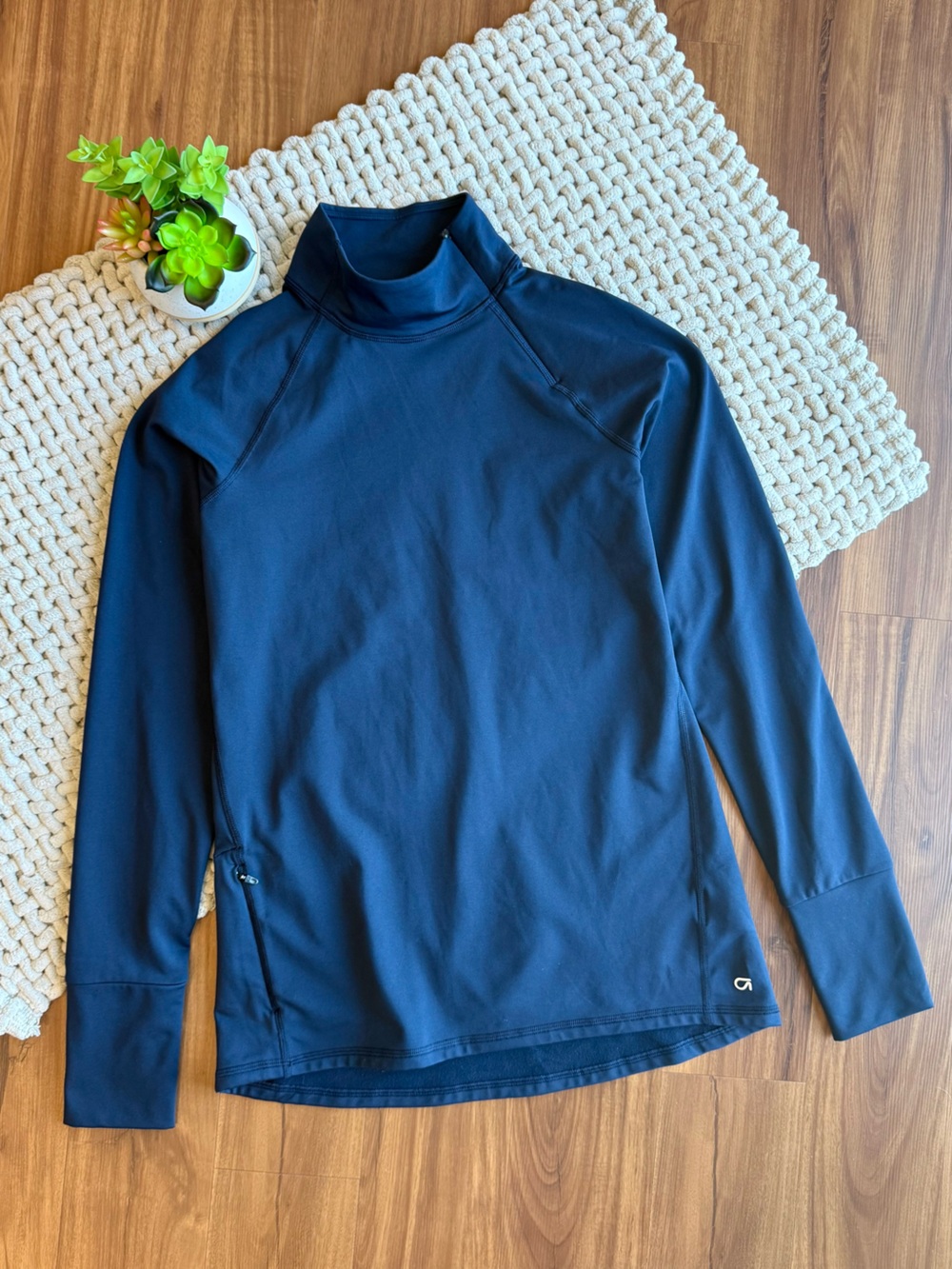 GapFit | Women’s Winterbrush Asymmetrical Zip Mock Neck Pullover | Navy | M Tall